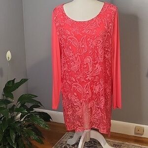 Soft Surroundings Pink Embroidered Silk Lace Hi Lo Lined Tunic Size L